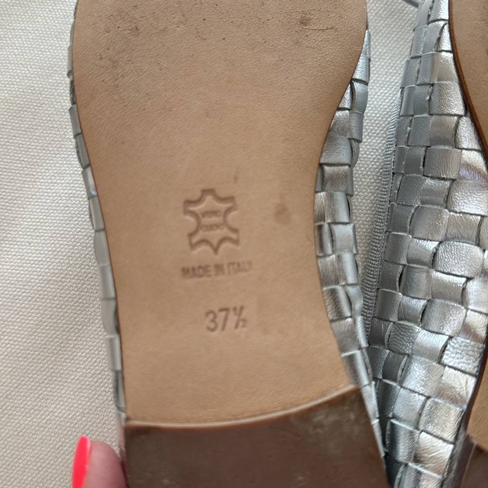 Fabio Rusconi silver woven leather ballet flats tie 37.5 37 1/2 shoes made italy - Picture 8 of 14
